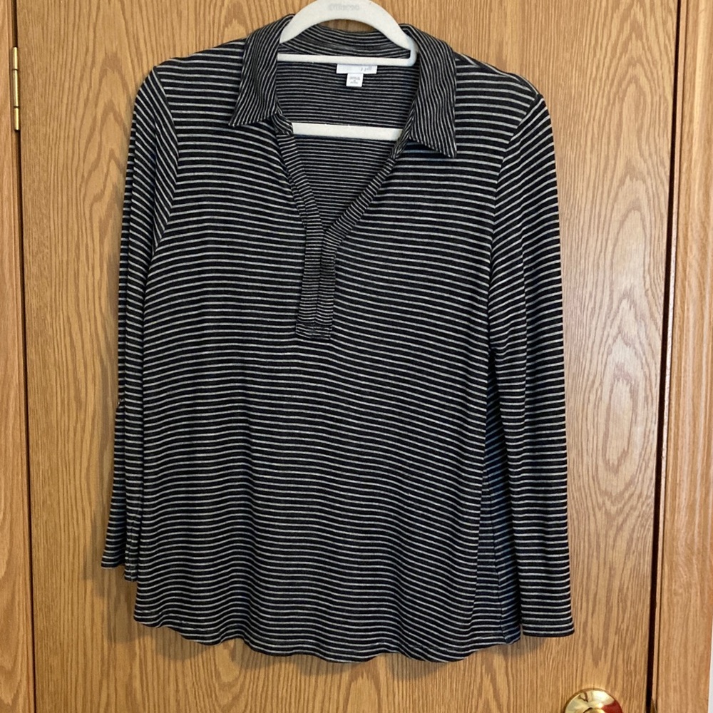 J. Jill Black and White Striped Button Down Shirt